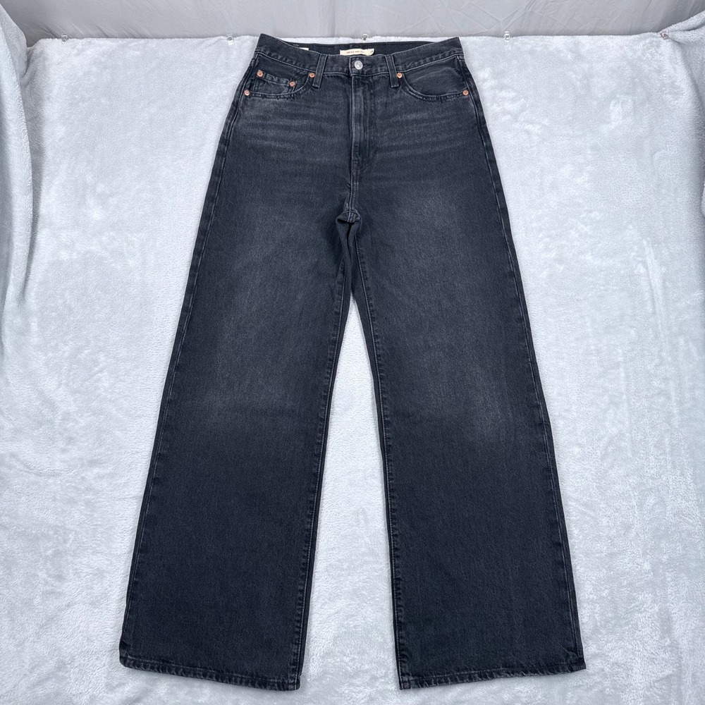Levis Premium Ribcage Wide Leg Jeans Womens 29 Washed Black High Rise Denim